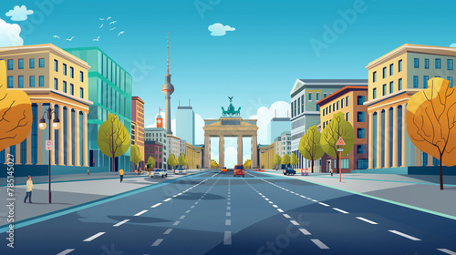 vector of famous landmark of central Berlin city with Berlin cathedral, Berliner Fernsehturm tower, Brandenburger Tor famous landmark of Berlin City in Germany, Europe photo