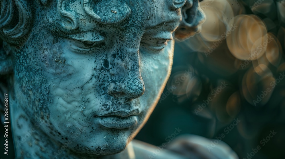 AI-generated illustration of a Close-up shot of a statue with a blurred background