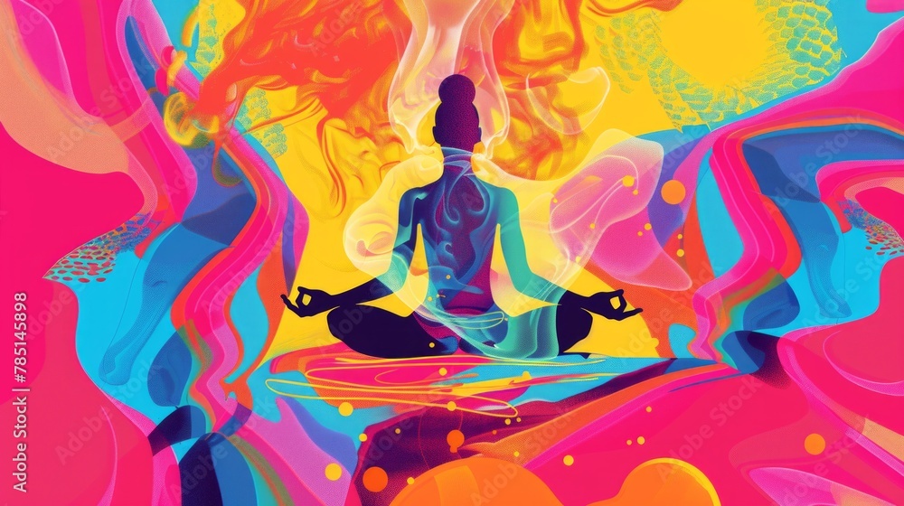 Meditative Silhouette in Colorful Abstract Essence