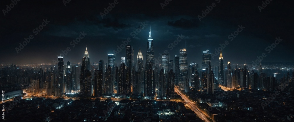 AI generated illustration of a hyper-realistic photo of a bustling cityscape illuminated at night