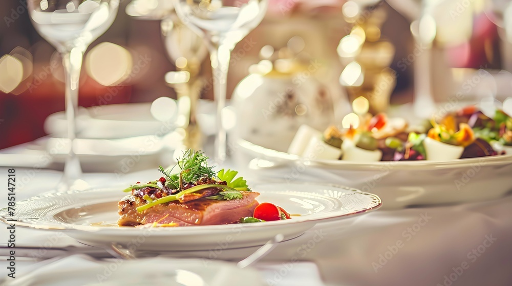 Luxury food service, main course served at a restaurant or formal dinner event in classic English style in the luxurious hotel or country estate,
