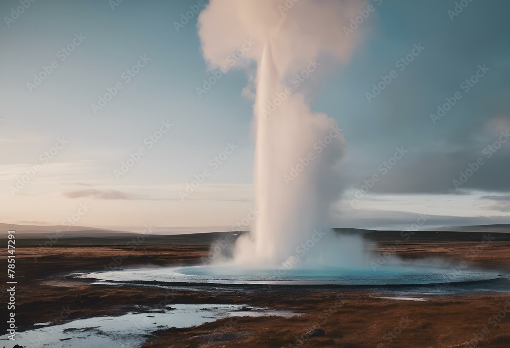 AI-generated illustration of a geyser erupting from a turquoise pool
