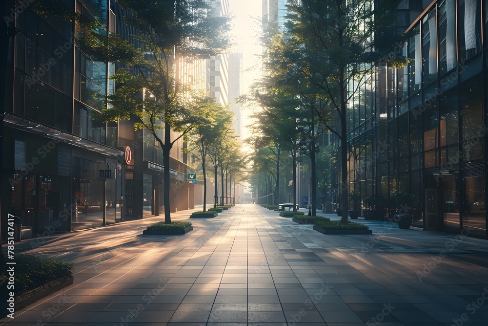 Quiet Urban Street at Dawn with Minimal Architectural Charm and Tranquil Ambiance