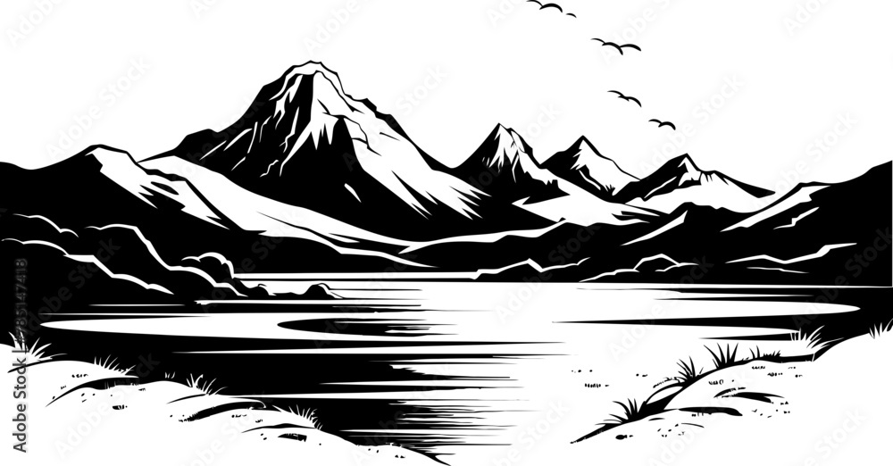 Fototapeta premium Seascape Serenity Sketchy Seascape Logo Sketchscape Serenity Wild Nature Sketch Icon
