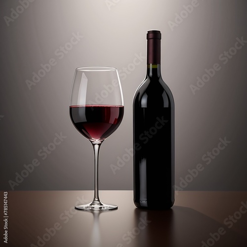 AI generated illustration of a bottle of red wine next to a glass on a table