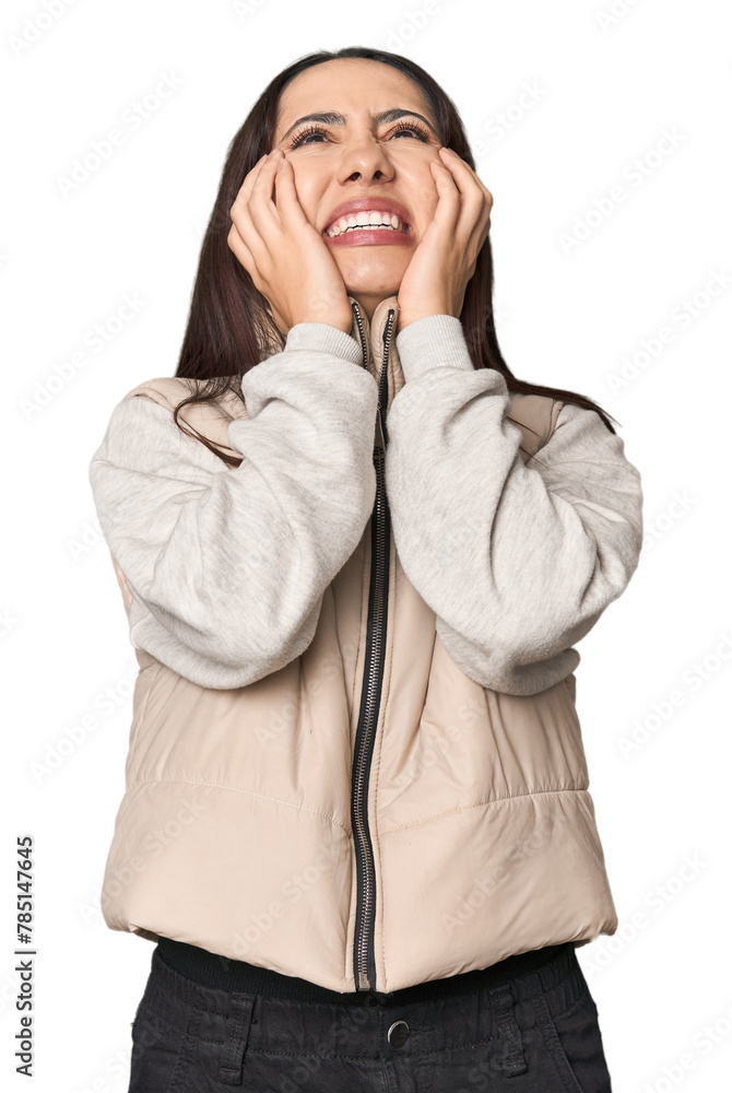 Modern young Caucasian woman portrait on studio background whining and crying disconsolately. Modern young Caucasian woman portrait on studio background whining and crying disconsolately.