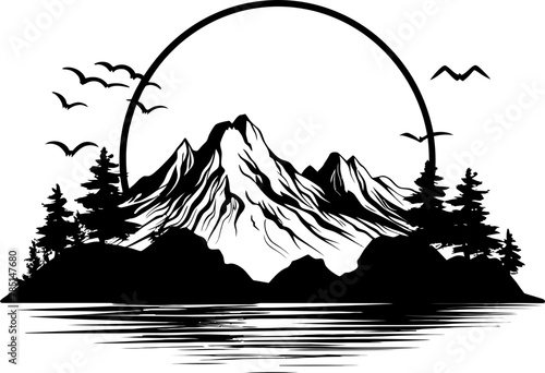 Seascape Serenity Sketchy Mountain Emblem Sketchscape Serenity Nature Sketch Icon