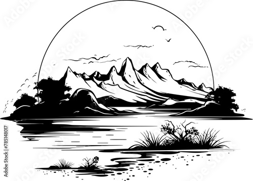 Coastal Cliffside Sketch Mountain Emblem Natures Horizon Sketchy Seascape Icon