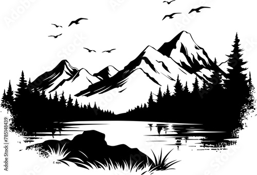 Mountain Majesty Sketch Landscape Emblem Coastal Cliffside Sketch Mountain Icon