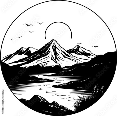 Sketchscape Symphony Wild Nature Sketch Icon Mountain Dreams Sketchy Landscape Emblem