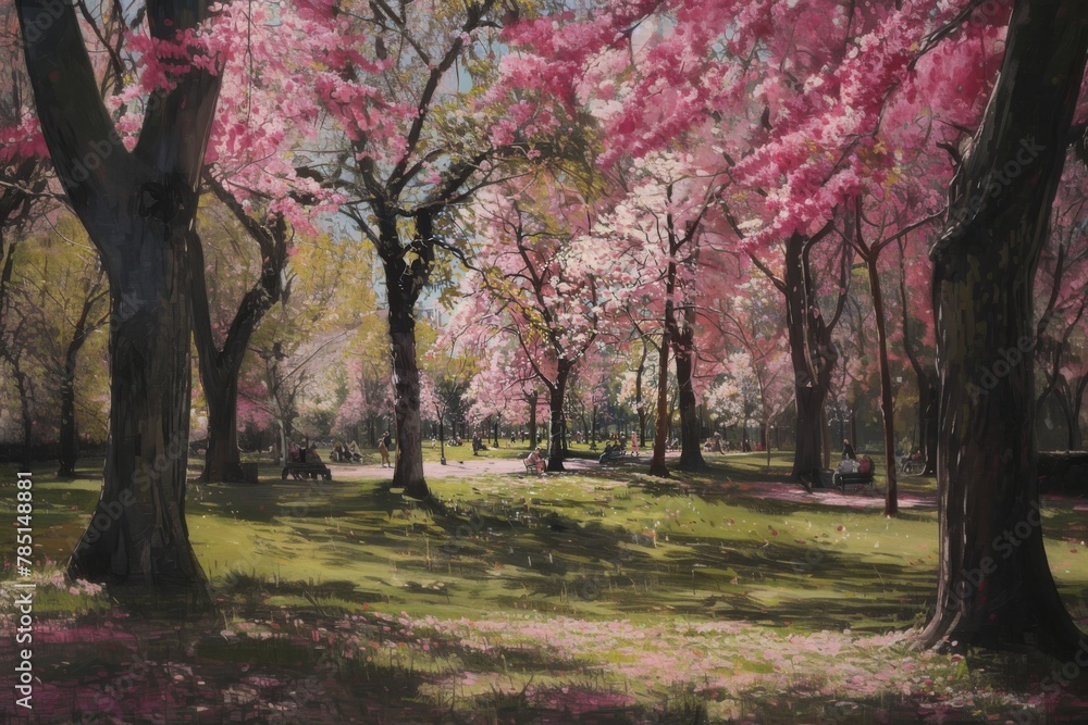 Cherry Blossom Serenade: A Peaceful Springtime Park Scene