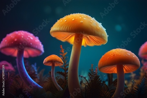Psychedelic Decorative mushrooms. Image created with Generative AI technology. Generative AI