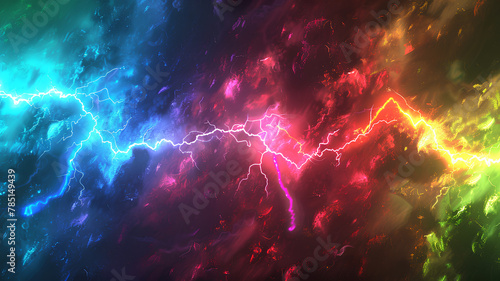 colored lightning strikes  bright neon rainbow colors