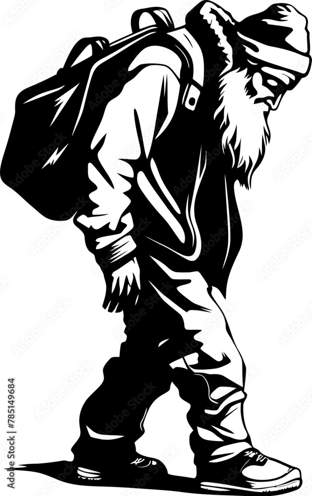 Fototapeta premium Santas Strain Laden Shoulder Symbol Overworked Father Christmas Shoulder Toting Logo