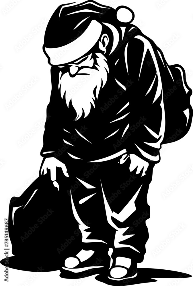 Overworked Father Christmas Shoulder Toting Logo Worn Out Kris Kringle Burdened Bag Icon Overworked Father Christmas Shoulder Toting Logo Worn Out Kris Kringle Burdened Bag Icon