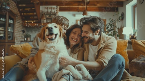Man and Woman Sitting on Couch With Dog