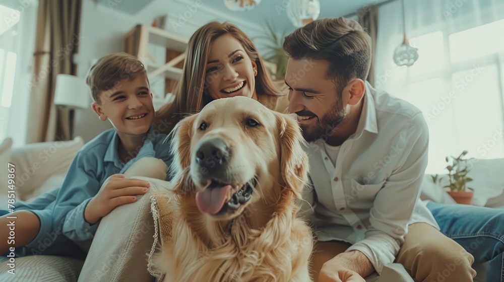 Family Sitting on a Couch With a Dog