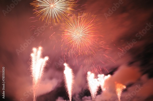 Fototapeta Naklejka Na Ścianę i Meble -  Fireworks display with lots of colorful bursts in Krakow, Poland