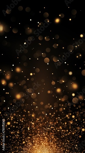 Gold abstract glowing bokeh lights on a black background with space for text or product display