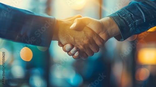Handshake close-up. Concept for celebrating teamwork, negotiations, deals, signing contracts photo