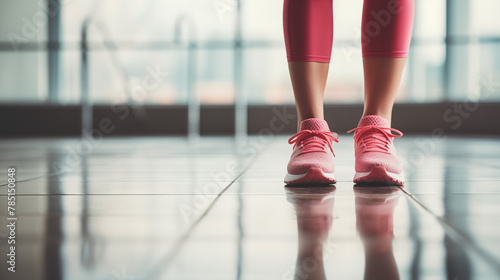 woman's leg with pink shoes in gym 