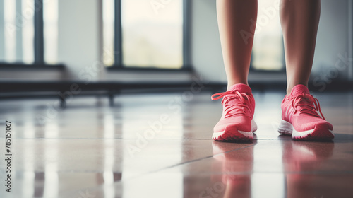 woman's leg with pink shoes in gym 