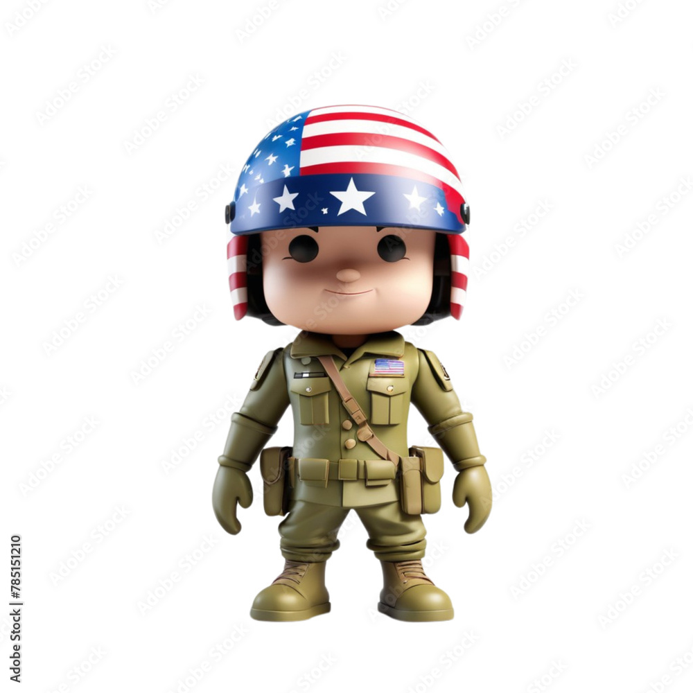 3d render of an american soldier with flag on Isolated transparent background png. generated with AI 3d render of an american soldier with flag on Isolated transparent background png. generated with AI