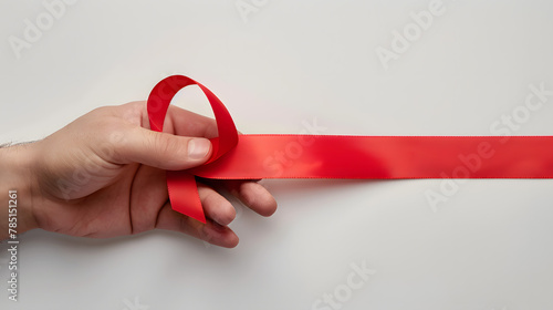 エイズ意識を高める赤いリボンを持つ手 photo