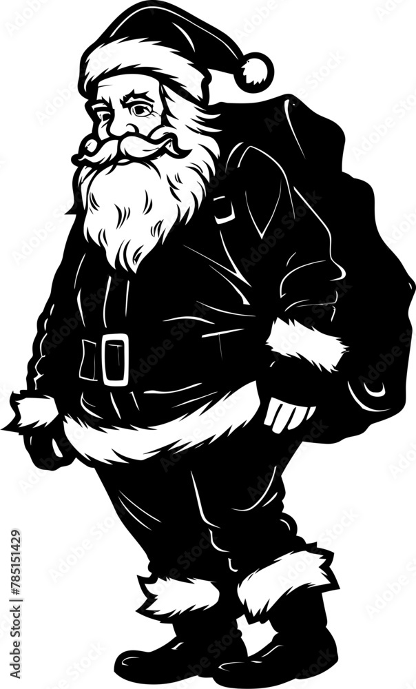 Fototapeta premium Weary Claus Laden Shoulder Emblem Exhausted Kris Kringle Bag Carrying Logo