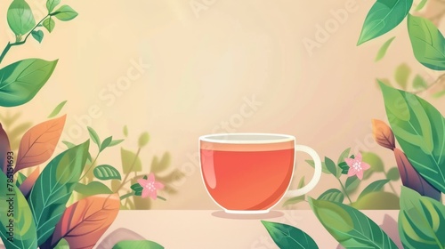 Embroidered patches and package illustration of oolong tea in white peach. Vintage style plant border.