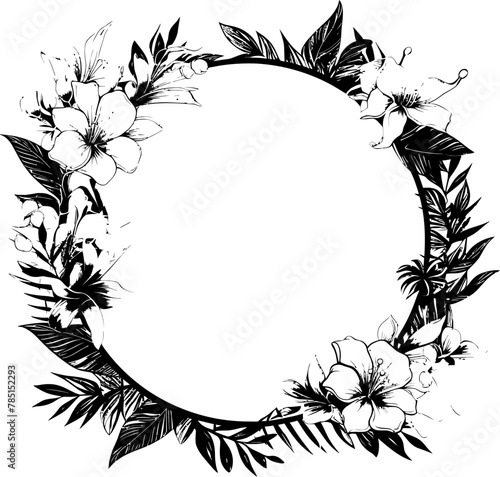 Palm Paradise Plant and Flower Emblem Tropical Tracery Exotic Foliage Boundary Design