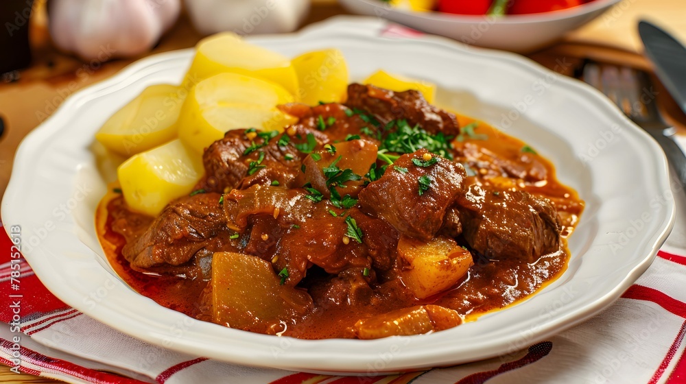 goulash with beef and potatoes, Hungarian style goulash with beef and potatoes, Hungarian style