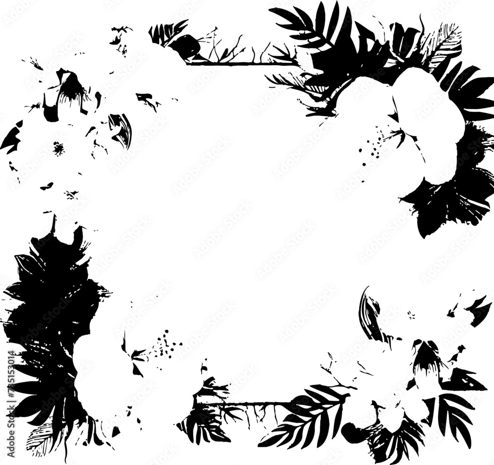 Fern Flourish Tropical Plant Emblem Hibiscus Hues Floral Boundary Design Fern Flourish Tropical Plant Emblem Hibiscus Hues Floral Boundary Design