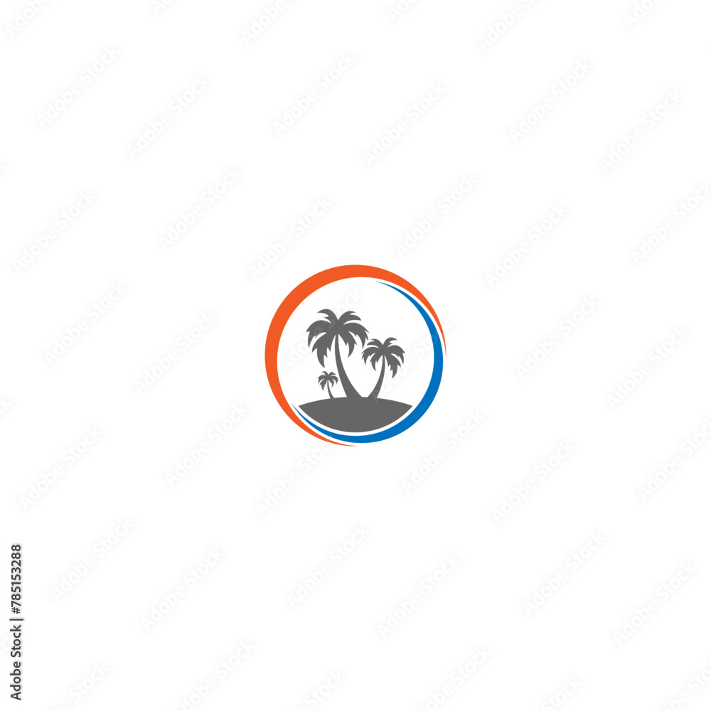 Digital illustration of a creative round palm tree brand logo design for businesses Digital illustration of a creative round palm tree brand logo design for businesses