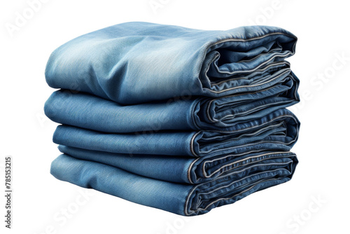 Denim Symphony: a Tower of Blue Jeans. On White or PNG Transparent Background.