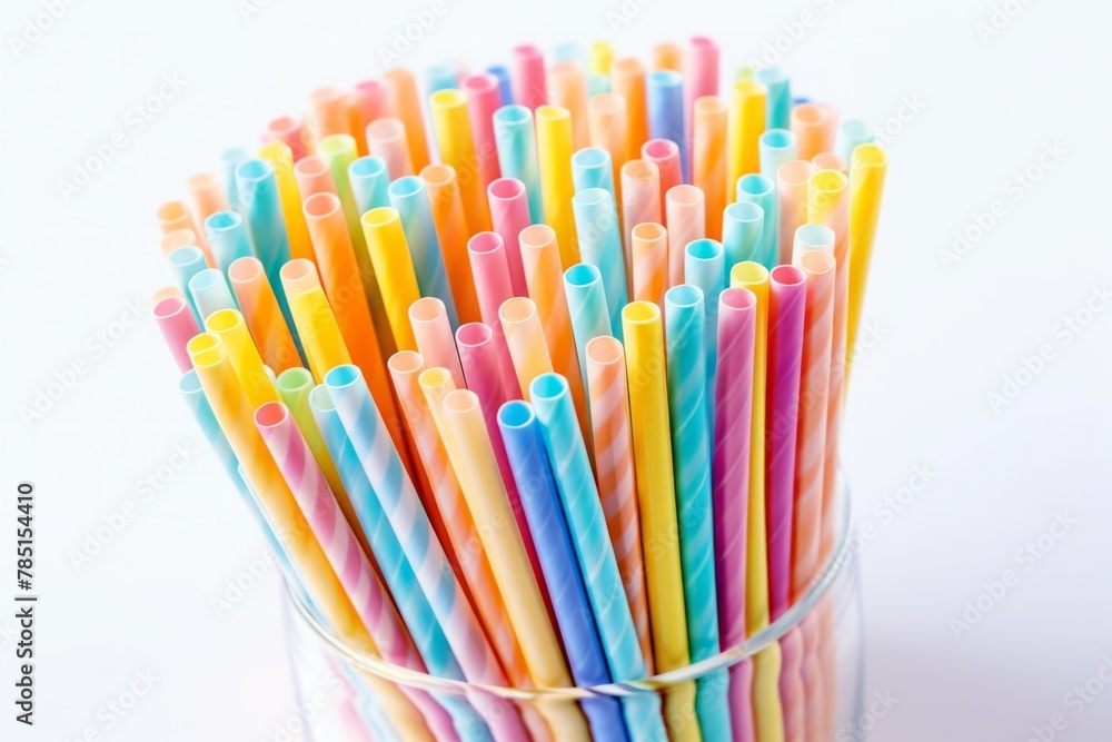 Colorful drinking straws in container. Colorful drinking straws in container.