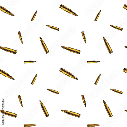 Repeated bullets, gold ammunition seamless pattern background.