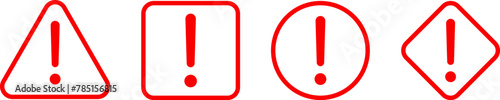 Warning Dangerous attention icon set, danger symbol, Warning icon. Yellow, Red caution warn in png. Warning sign with exclamation mark vector.