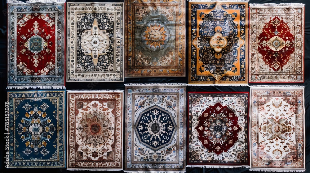 Collection of beautiful carpets isolated on white background, presented as a set Collection of beautiful carpets isolated on white background, presented as a set