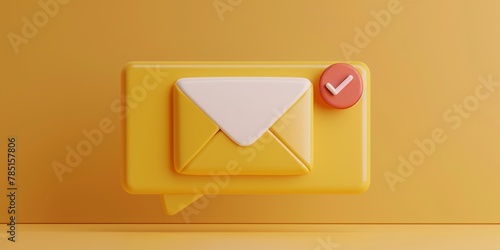 3-dimensional simple unopened messages reminder. correspondence alert. text container with letter and alert emblem. 3d depiction. cutout included.