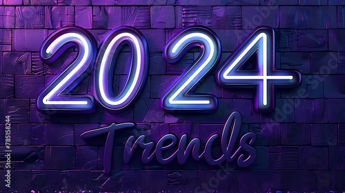 "2024 Trends" written in crisp white font on a deep purple background, representing creativity and innovation. 16k, realistic, full ultra HD, high resolution and cinematic photography