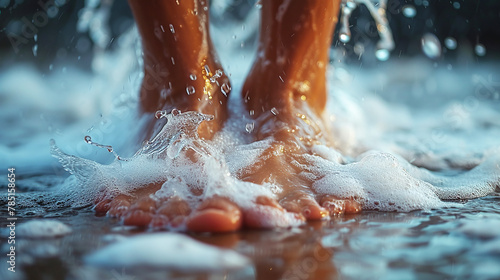 Feet inside water and foam