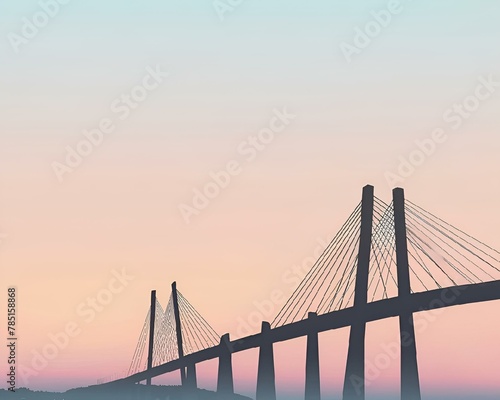 the sky is pink and blue as the sun sets behind an arch bridge