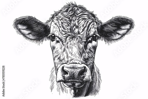 Hand-drawn engraving of a cow's head.