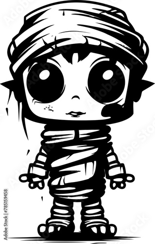 Vintage Ghastly Grin Cute Mummy Emblem Retro Rattle Romance Creepy Mummy Icon Design