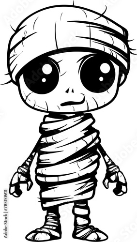 Quirky Coffin Cuddle Vintage Mummy Symbol Creepy Cutie Charm Cute Mummy Vector Logo