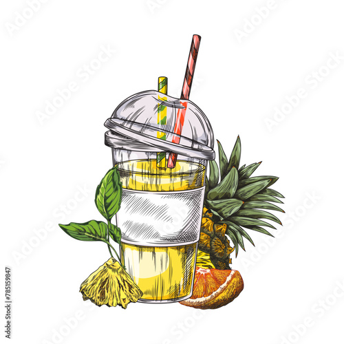 Vector graphics of pineapple orange smoothie for promotions and advertising.