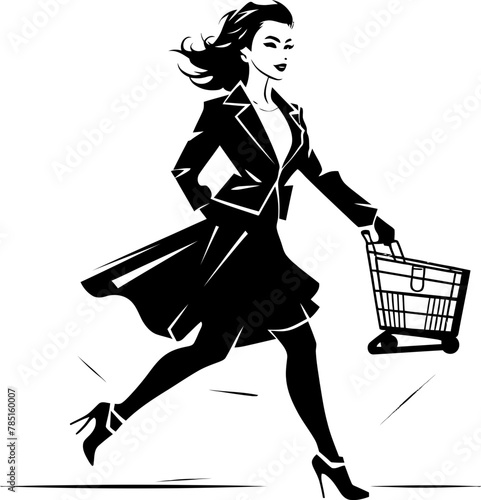 Vogue Voyager Woman with Trolley Symbol Trend Trailblazer Fashionable Cart Logo