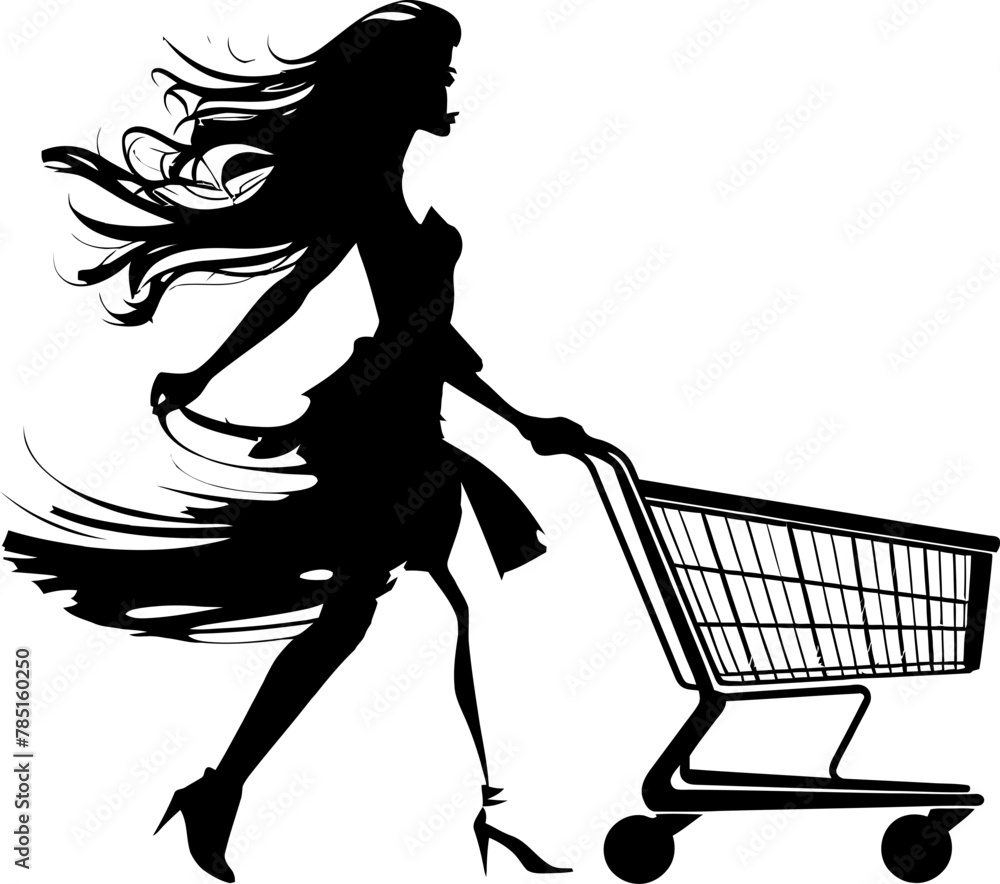 Fototapeta premium Fashion Forward Hauler Woman with Cart Design Urban Chic Cruiser Shopping Trolley Logo