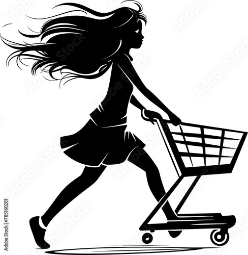 Trend Trailblazer Shopping Trolley Symbol Street Style Seeker Woman with Trolley Logo Design